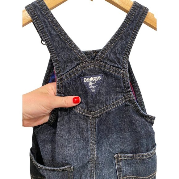 Oshkosh B'gosh Toddler Vestbak Dark Blue Denim Overalls Plaid Lining 24 months - Picture 5 of 7
